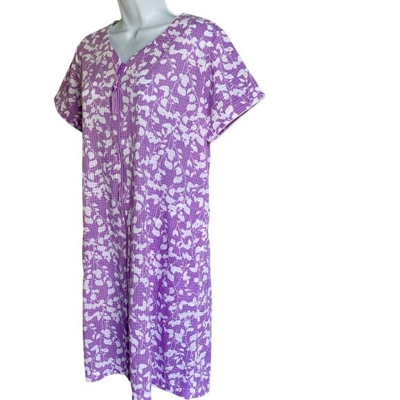 Coral Bay Purple White Floral Waffle Full Zip Up Duster Robe Housecoat Small NEW - Picture 4 of 11